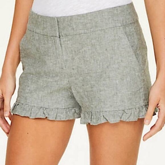 Ruffle Hem Shorts 4-inch Linen Pockets Chambray Gray Loft 8 Coastal Girly Preppy - Picture 2 of 13